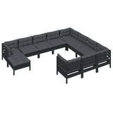11 Piece Garden Lounge Set with Cushions Black Pinewood - Side View