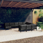 11 Piece Garden Lounge Set with Cushions Black Pinewood