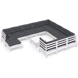 12 Piece Garden Lounge Set with Cushions White Pinewood - Front View