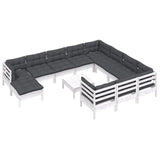 12 Piece Garden Lounge Set with Cushions White Pinewood - Side View