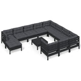 12 Piece Garden Lounge Set with Cushions Black Pinewood - Front View