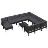 12 Piece Garden Lounge Set with Cushions Black Pinewood - Side View