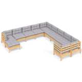 11 Piece Garden Lounge Set with Grey Cushions Pinewood - Front View