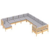 11 Piece Garden Lounge Set with Grey Cushions Pinewood - Side View
