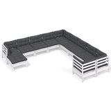 11 Piece Garden Lounge Set with Cushions White Pinewood - Front View