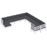 11 Piece Garden Lounge Set with Cushions White Pinewood - Side View