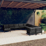 11 Piece Garden Lounge Set with Cushions Black Pinewood