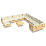 12 Piece Garden Lounge Set with Cream Cushions Pinewood