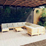 12 Piece Garden Lounge Set with Cream Cushions Pinewood
