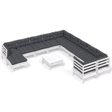 12 Piece Garden Lounge Set with Cushions White Pinewood - Front View