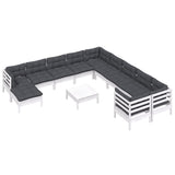 12 Piece Garden Lounge Set with Cushions White Pinewood - Side View