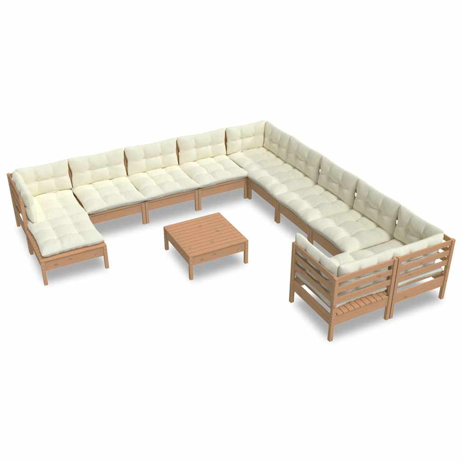 12 Piece Garden Lounge Set with Cushions Honey Brown Pinewood