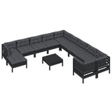 12 Piece Garden Lounge Set with Cushions Black Pinewood - Side View