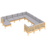 12 Piece Garden Lounge Set with Grey Cushions Pinewood - Side View