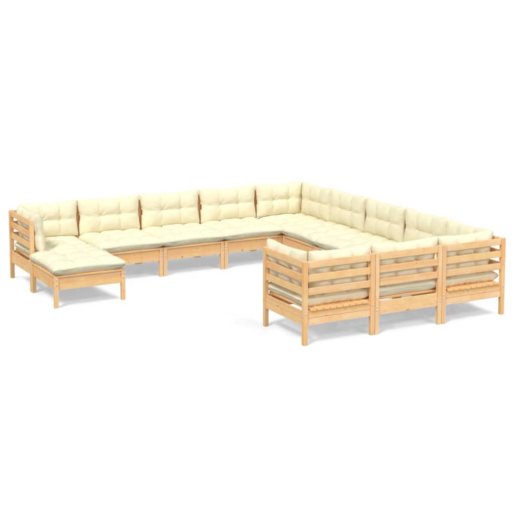 12 Piece Garden Lounge Set with Cream Cushions Pinewood
