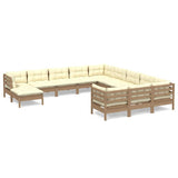 12 Piece Garden Lounge Set with Cushions Honey Brown Pinewood - Front View