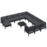 13 Piece Garden Lounge Set with Cushions Black Pinewood - Side View