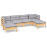 6 Piece Garden Lounge Set with Grey Cushions Pinewood - Front View