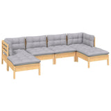 6 Piece Garden Lounge Set with Grey Cushions Pinewood