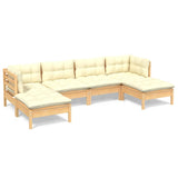6 Piece Garden Lounge Set with Cream Cushions Pinewood - Front View