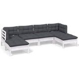 6 Piece Garden Lounge Set with Cushions White Pinewood - Front View