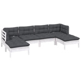 6 Piece Garden Lounge Set with Cushions White Pinewood - Side View