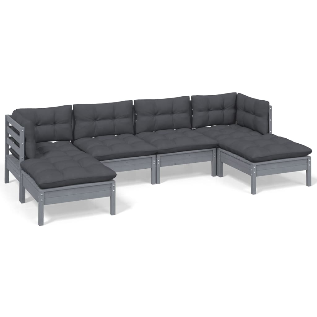 6 Piece Garden Lounge Set with Cushions Grey Pinewood