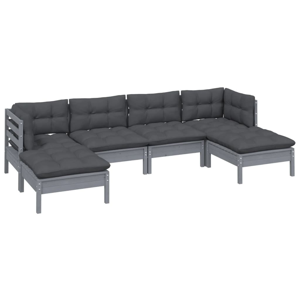 6 Piece Garden Lounge Set with Cushions Grey Pinewood