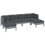 6 Piece Garden Lounge Set with Cushions Grey Pinewood