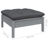 6 Piece Garden Lounge Set with Cushions Grey Pinewood - Close-Up Angle