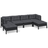 6 Piece Garden Lounge Set with Cushions Black Pinewood - Front View