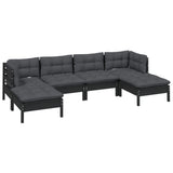6 Piece Garden Lounge Set with Cushions Black Pinewood