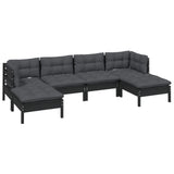 6 Piece Garden Lounge Set with Cushions Black Pinewood - Side View