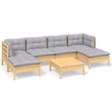 7 Piece Garden Lounge Set with Grey Cushions Pinewood - Front View
