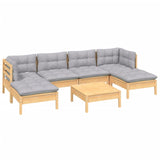 7 Piece Garden Lounge Set with Grey Cushions Pinewood - Side View