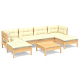 7 Piece Garden Lounge Set with Cream Cushions Pinewood - Front View
