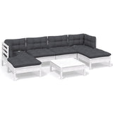7 Piece Garden Lounge Set with Cushions White Pinewood - Front View