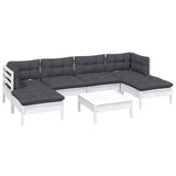7 Piece Garden Lounge Set with Cushions White Pinewood - Side View