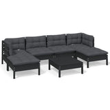 7 Piece Garden Lounge Set with Cushions Black Pinewood
