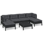 7 Piece Garden Lounge Set with Cushions Black Pinewood