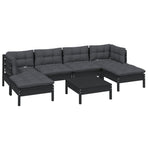 7 Piece Garden Lounge Set with Cushions Black Pinewood
