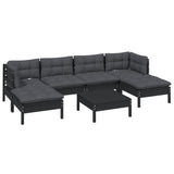 7 Piece Garden Lounge Set with Cushions Black Pinewood - Side View