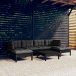 7 Piece Garden Lounge Set with Cushions Black Pinewood