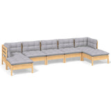 7 Piece Garden Lounge Set with Grey Cushions Pinewood - Front View