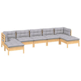 7 Piece Garden Lounge Set with Grey Cushions Pinewood - Side View