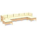7 Piece Garden Lounge Set with Cream Cushions Pinewood - Front View