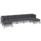 7 Piece Garden Lounge Set with Cushions Grey Pinewood - Front View