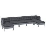 7 Piece Garden Lounge Set with Cushions Grey Pinewood