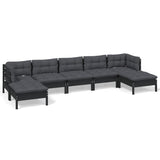 7 Piece Garden Lounge Set with Cushions Black Pinewood - Front View