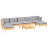 8 Piece Garden Lounge Set with Grey Cushions Pinewood